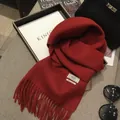 Classic red wool scarf with long tassels and premium 100% wool material label - 180*30cm / Persimmon Red