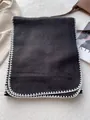 Detail of dark grey wool scarf with white blanket stitch edges on a plush background - 180*60cm / Black