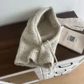Women's knitted oat-colored balaclava hood and matching glove set for winter warmth - Beige Apricot