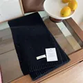 Detail of 100% wool black nep yarn scarf with colorful specks and ribbed knit edge - 03#-Black