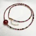 Collar de turmalina natural y cuarzo fresa con cadena dorada ajustable - Collar de Turmalina Natural Multicolor con Cuarzo Fresa
