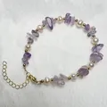Natuurlijke zoetwaterparel en paarse amethist splitsteen armband met gouden accenten - Lavendel Amethist