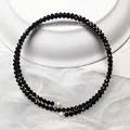 Double-layered 3mm faceted black spinel beaded bracelet with white pearl end accents - Black
