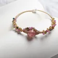 Handmade 14K gold-wrapped strawberry quartz and tourmaline bead necklace with pearls - Natural Strawberry Quartz & Tourmaline Style