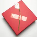 Elegant red square jewelry gift box with white flower and Just for you sticker - Red Paper Box with Flower