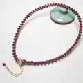 Deep red garnet bead necklace with 14K gold lobster clasp and adjustable extension chain - Garnet Necklace