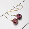 Tourmaline crystal ball drop earrings with colorful beads and long gold chain links - Small Ball Ear Thread Style