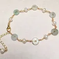 Detail of freshwater pearl bracelet with jade donuts and adjustable 14K gold-filled clasp - Small Safe-knot Style