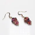 Macro detail of multicolored tourmaline bead cluster earrings in grape-like design - Grape Hook Style