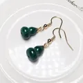 Elegant gold malachite gourd drop earrings featuring natural green stripes on white porcelain - Dangle Earrings (1 Pair)