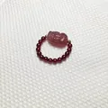 Beaded ring with garnet round stones and carved strawberry quartz Pixiu centerpiece - Garnet / Garnet Style 2