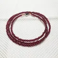 Three-layer garnet wrap bracelet with 3-4mm deep red gemstone beads and silver clasp - 2.6mm (Triple Loop) / Garnet Color