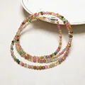 Multicolor tourmaline wrap bracelet with pink, green and yellow beads on white linen cloth - 2.8mm (Triple Loop) / Colorful