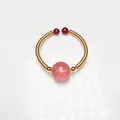 Handmade 14K wire wrapped crystal ring with pink strawberry quartz and red beads decoration - Strawberry Quartz
