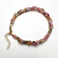 Collier en perles de tourmaline tressées avec pierres colorées et fermoir doré - Bracelet en Perles de Tourmaline Multicolore