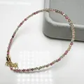 2.4mm candy colored tourmaline anklet with adjustable gold chain on white background - Anklet / 2.4mm Bead / 21cm Length