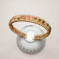 Tourmaline 14K gold filled handmade wire wrapped bangle with freshwater pearls - Natural Tourmaline Hand-wrapped Style