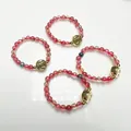 Garnet and tourmaline beaded ring set with 14K gold-plated coin charm details - Exquisite Mixed Tourmaline Style