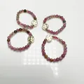 Tourmaline beaded ring with 14K gold plated coin pendant on white background - Multicolor Tourmaline Style