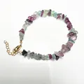 Detailed view of colorful fluorite gravel bracelet with gold adjustable lobster clasp - Green Fluorite Bracelet