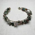 Detail of bohemian multilayer bracelet with colorful natural crystal stone beads and gold chain - India Agate Double Layer Bracelet