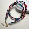 Multi-colored 3mm spinel beaded necklace with faceted gemstones and golden lobster clasp - Faceted Round Beads / Colorful