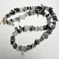 Polished black rutilated quartz chip necklace with gold lobster clasp on white fabric - 40CM / Black Rutilated Quartz Necklace