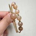 Handcrafted 14K gold-plated sunstone beaded wrap bracelet with unique wire-wound design - 7 Orange Brown Stone Beads Style (Style 7)