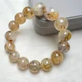 Handgefertigtes Naturmoos-Achat-Armband mit gelben Edelsteinperlen und Unikaten Mustern - Natürliches Federmuster-Design (Nr. 4)