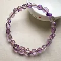 Bracelet en perles d'améthyste naturelle avec cristaux polis et fermoir doré - Améthyste