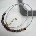 Handmade S925 silver beaded necklace with natural strawberry quartz and tourmaline stones - Tourmaline