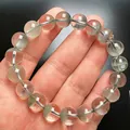 Primer plano de cuentas de cuarzo fantasma verde natural con inclusiones minerales - Estilo 5