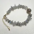 Macro detail of irregular grey labradorite beaded bracelet with gold lobster clasp - Labradorite