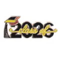 Detail view of 2026 graduation enamel pin with mortarboard and class of text - Black And Gold Combination Style (C3482-1)