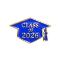 Detailed close-up of blue Class of 2026 graduation cap enamel pin with gold lettering - Royal Blue (C3483-1)