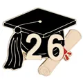 Detail view of 2026 graduation enamel brooch with mortarboard and diploma scroll - Bachelor Hat Scroll And Number 26 Style(C3471-1)