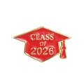 Detail of Class of 2026 graduation cap pin with red enamel and gold metallic plating - Bright Red (C3483-2)
