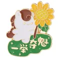 Detailed close-up of a cartoon horse enamel brooch with sunflower and success engraving - Winning Champion Pony Style (C3476-5)
