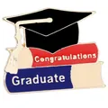 Close-up of graduation enamel pin featuring a black cap and stack of books detail - Books And Bachelor Hat Congratulations Style(C3471-5)