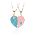 BFF friendship heart puzzle necklace set in gold with blue and pink enamel finish - Blue And Pink Heart Gold Chain Style (A3344-2)