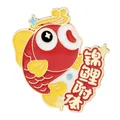 Macro detail of enamel lucky koi brooch with artistic koi body Chinese text in gold finish - Lucky Koi Style (C3477-1)