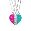 Three-piece BFF heart puzzle necklace set for Big Sis, MOM, and Lil Sis in pink and blue - Mother Daughter Sister Triple Stitching Style (A1635)