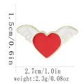 Detailed size view of red heart enamel brooch with white wings and golden metal edges - Winged Heart Style (C3481-11)