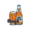 Dettaglio della spilla in smalto con bottiglia di birra, testo Carnival e lega di zinco - Stile Bottiglia di Birra (C3488-3)