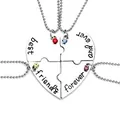 Detailansicht des 4-teiligen Herz-Puzzle-Halskettensets mit bunten Strasssteinen für Freunde - Vierteiliges Herz-Puzzle (A1831)