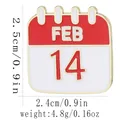 Detail view of Valentine's Feb 14th enamel calendar pin showing dimensions and weight - February 14 Calendar Style (C3481-1)
