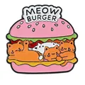 Pink Meow Burger enamel pin with cute orange cats and creative cartoon burger design - Pink Meow Burger Style (C3467-1)