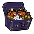 Cartoon cat treasure chest enamel pin featuring pirate cats and gold coins - Purple Cat Treasure Style (C3467-2)