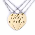 Collane puzzle a cuore in tre pezzi color oro incise con Best Bitches per amiche - Oro (Cuore a 3 Pezzi)