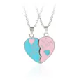 Pink and blue enamel heart-shaped BFF friendship necklace set with silver chains - Pink And Blue Stitching Letter Style (A3344-1)